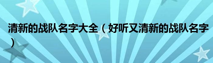 清新的战队名字大全（好听又清新的战队名字）