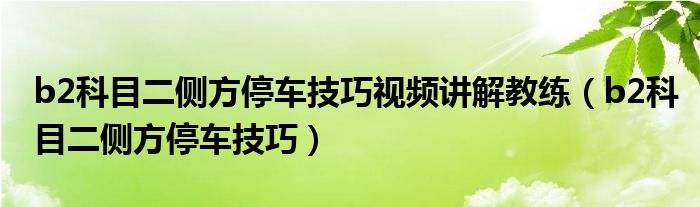 b2科目二侧方停车技巧视频讲解教练（b2科目二侧方停车技巧）