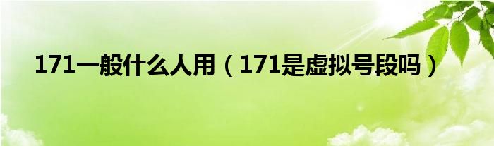 171一般什么人用（171是虚拟号段吗）