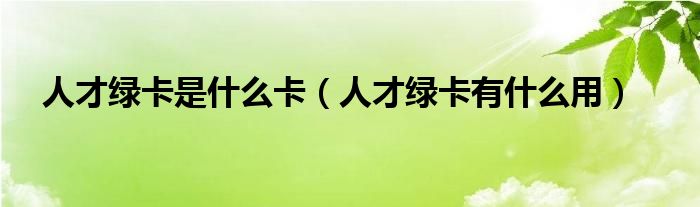 人才绿卡是什么卡（人才绿卡有什么用）