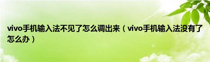 vivo手机输入法不见了怎么调出来（vivo手机输入法没有了怎么办）