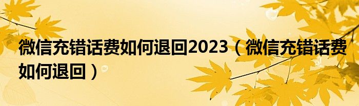 微信充错话费如何退回2023（微信充错话费如何退回）