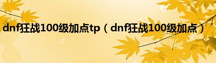 dnf狂战100级加点tp（dnf狂战100级加点）