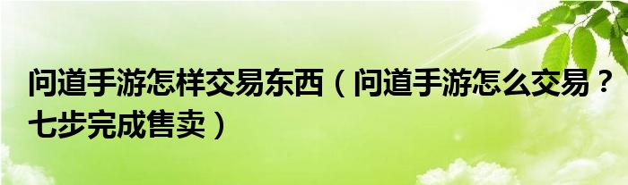 问道手游怎样交易东西（问道手游怎么交易？七步完成售卖）