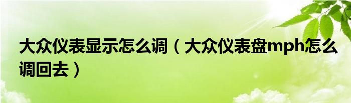 大众仪表显示怎么调（大众仪表盘mph怎么调回去）