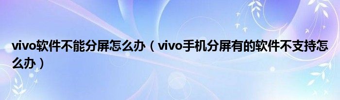 vivo软件不能分屏怎么办（vivo手机分屏有的软件不支持怎么办）