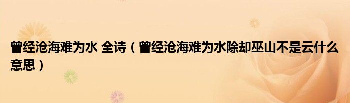 曾经沧海难为水 全诗（曾经沧海难为水除却巫山不是云什么意思）