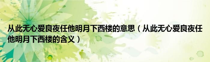 从此无心爱良夜任他明月下西楼的意思（从此无心爱良夜任他明月下西楼的含义）