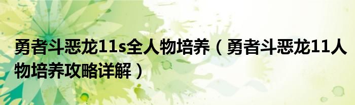 勇者斗恶龙11s全人物培养（勇者斗恶龙11人物培养攻略详解）