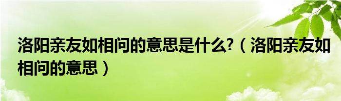 洛阳亲友如相问的意思是什么?（洛阳亲友如相问的意思）