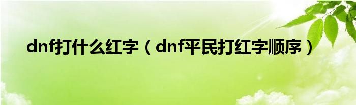 dnf打什么红字（dnf平民打红字顺序）