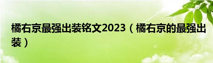 橘右京最强出装铭文2023（橘右京的最强出装）