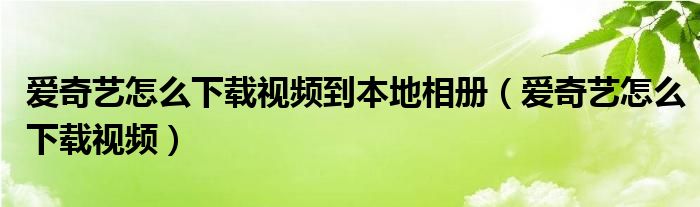 爱奇艺怎么下载视频到本地相册（爱奇艺怎么下载视频）