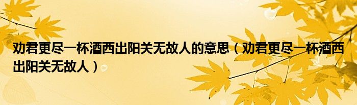 劝君更尽一杯酒西出阳关无故人的意思（劝君更尽一杯酒西出阳关无故人）