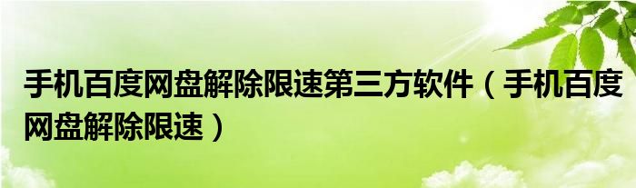 手机百度网盘解除限速第三方软件（手机百度网盘解除限速）