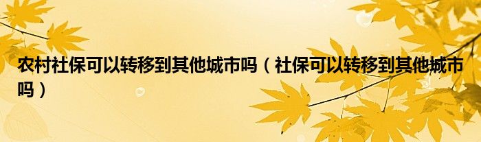 农村社保可以转移到其他城市吗（社保可以转移到其他城市吗）