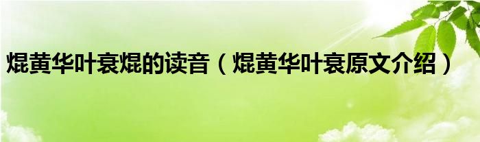 焜黄华叶衰焜的读音（焜黄华叶衰原文介绍）