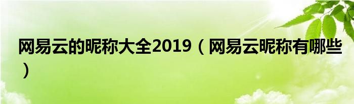 网易云的昵称大全2019（网易云昵称有哪些）