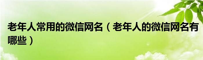 老年人常用的微信网名（老年人的微信网名有哪些）