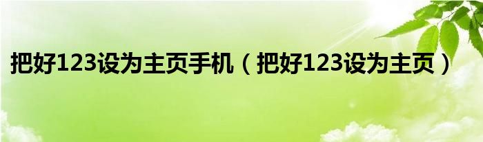 把好123设为主页手机（把好123设为主页）