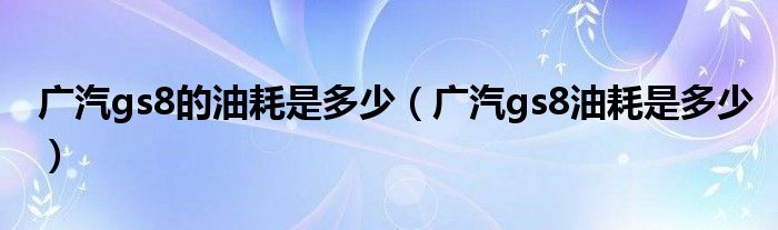 广汽gs8的油耗是多少（广汽gs8油耗是多少）