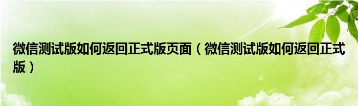 微信测试版如何返回正式版页面（微信测试版如何返回正式版）