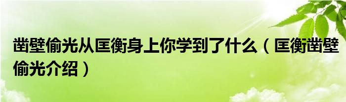 凿壁偷光从匡衡身上你学到了什么（匡衡凿壁偷光介绍）