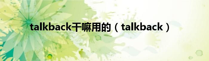 talkback干嘛用的（talkback）