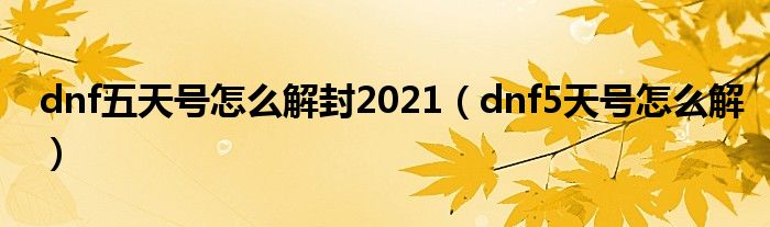 dnf五天号怎么解封2021（dnf5天号怎么解）