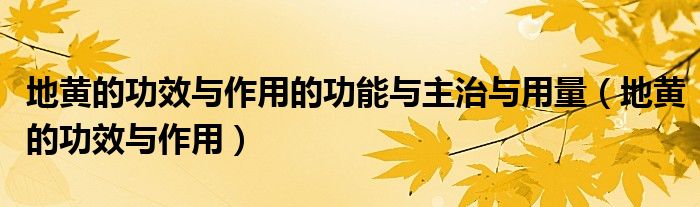 地黄的功效与作用的功能与主治与用量（地黄的功效与作用）