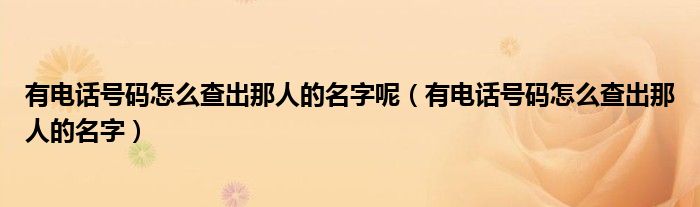 有电话号码怎么查出那人的名字呢（有电话号码怎么查出那人的名字）