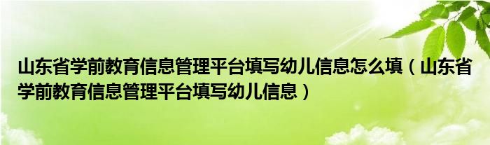 山东省学前教育信息管理平台填写幼儿信息怎么填（山东省学前教育信息管理平台填写幼儿信息）