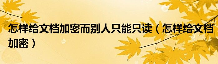 怎样给文档加密而别人只能只读（怎样给文档加密）