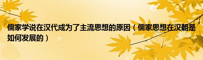 儒家学说在汉代成为了主流思想的原因（儒家思想在汉朝是如何发展的）