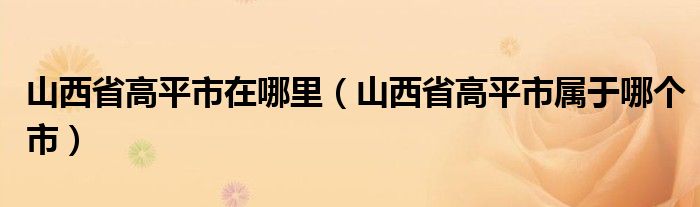 山西省高平市在哪里（山西省高平市属于哪个市）