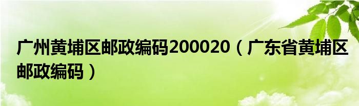 广州黄埔区邮政编码200020（广东省黄埔区邮政编码）