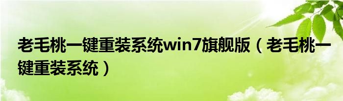 老毛桃一键重装系统win7旗舰版（老毛桃一键重装系统）