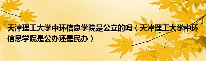 天津理工大学中环信息学院是公立的吗（天津理工大学中环信息学院是公办还是民办）