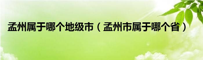 孟州属于哪个地级市（孟州市属于哪个省）