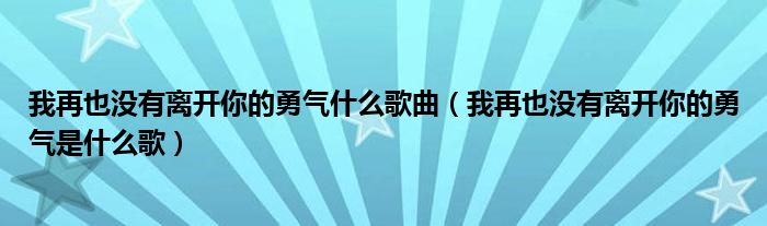 我再也没有离开你的勇气什么歌曲（我再也没有离开你的勇气是什么歌）