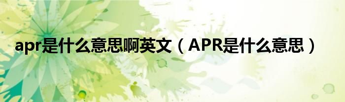 apr是什么意思啊英文（APR是什么意思）