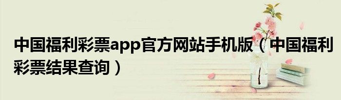 中国福利彩票app官方网站手机版（中国福利彩票结果查询）