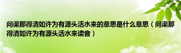 问渠那得清如许为有源头活水来的意思是什么意思（问渠那得清如许为有源头活水来读音）