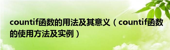 countif函数的用法及其意义（countif函数的使用方法及实例）