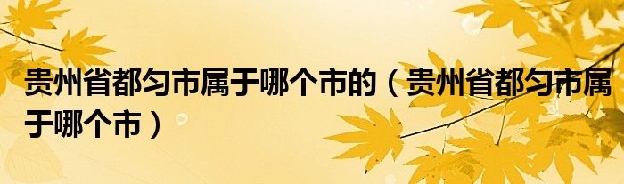 贵州省都匀市属于哪个市的（贵州省都匀市属于哪个市）