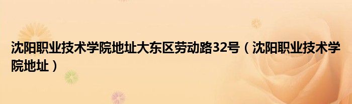 沈阳职业技术学院地址大东区劳动路32号（沈阳职业技术学院地址）