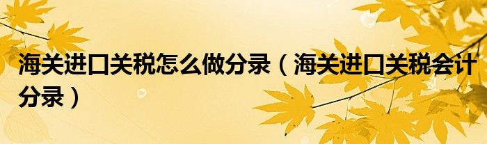 海关进口关税怎么做分录（海关进口关税会计分录）