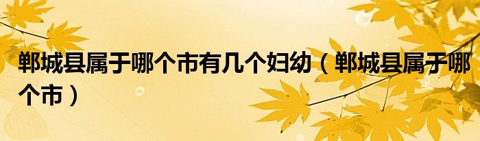 郸城县属于哪个市有几个妇幼（郸城县属于哪个市）