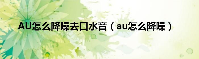 AU怎么降噪去口水音（au怎么降噪）