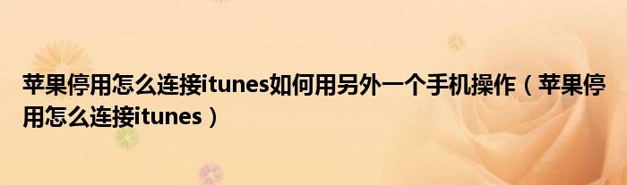 苹果停用怎么连接itunes如何用另外一个手机操作（苹果停用怎么连接itunes）